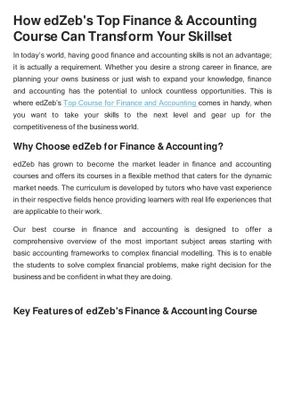 how edzeb s top finance accounting c o u r s e c a n t r a n s f o r m y o u r s k ill s e t