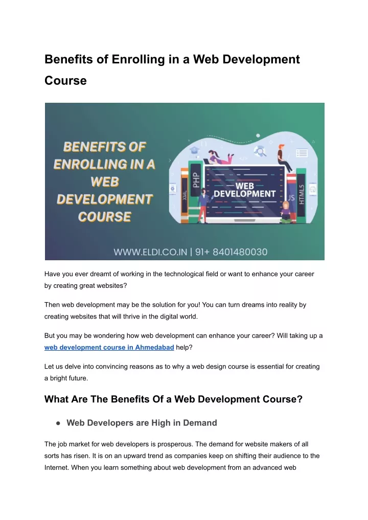 benefits of enrolling in a web development