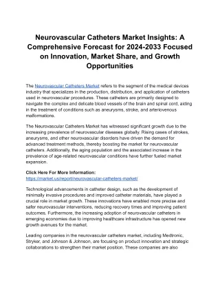 Neurovascular Catheters Market Insights_ A Comprehensive Forecast for 2024-2033 Focused on Innovation, Market Share, and