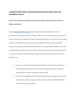 Leading the CBD Industry: Top-Quality Manufacturing, Private Label