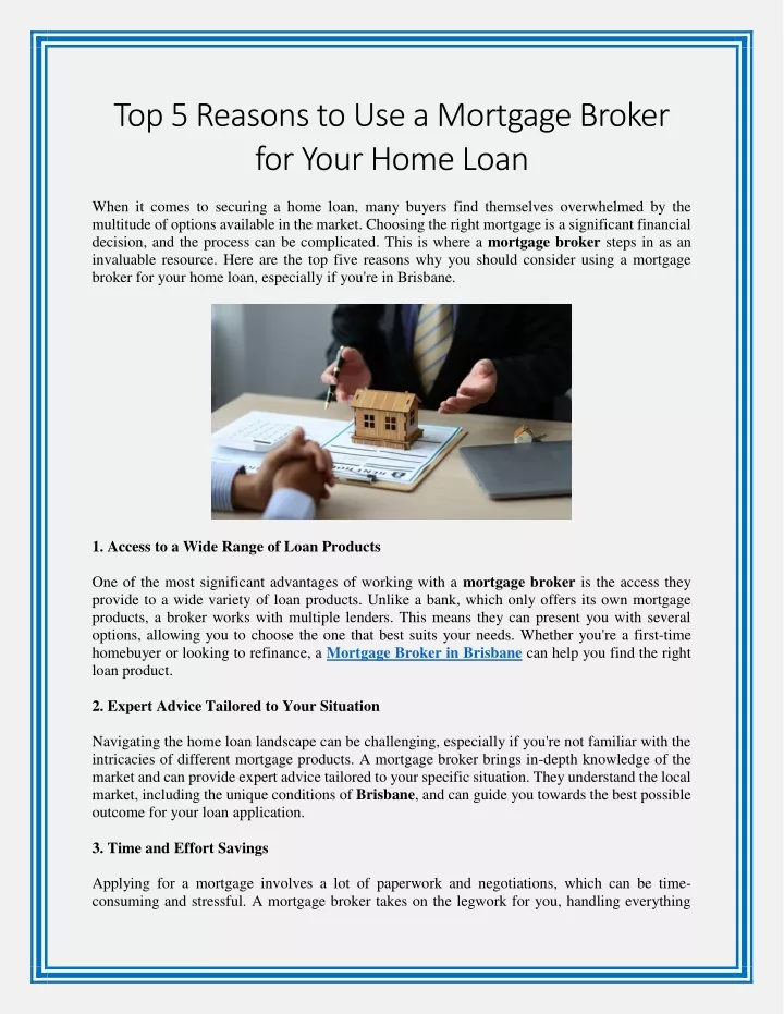 top 5 reasons to use a mortgage broker for your