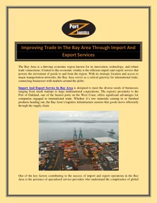 Improving Trade In The Bay Area Through Import And Export Services