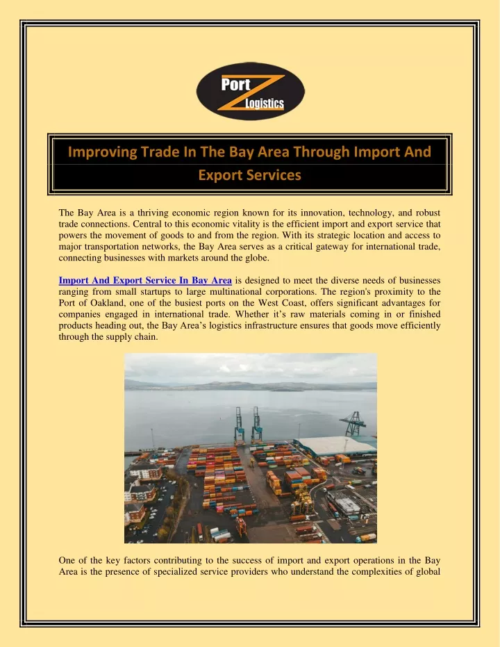 improving trade in the bay area through import