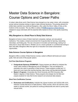 Master Data Science in Bangalore_ Course Options and Career Paths