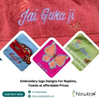 Embroidery logo Designs For Napkins, Towels at affordable Prices