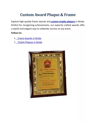 Custom Award Plaque & Frame
