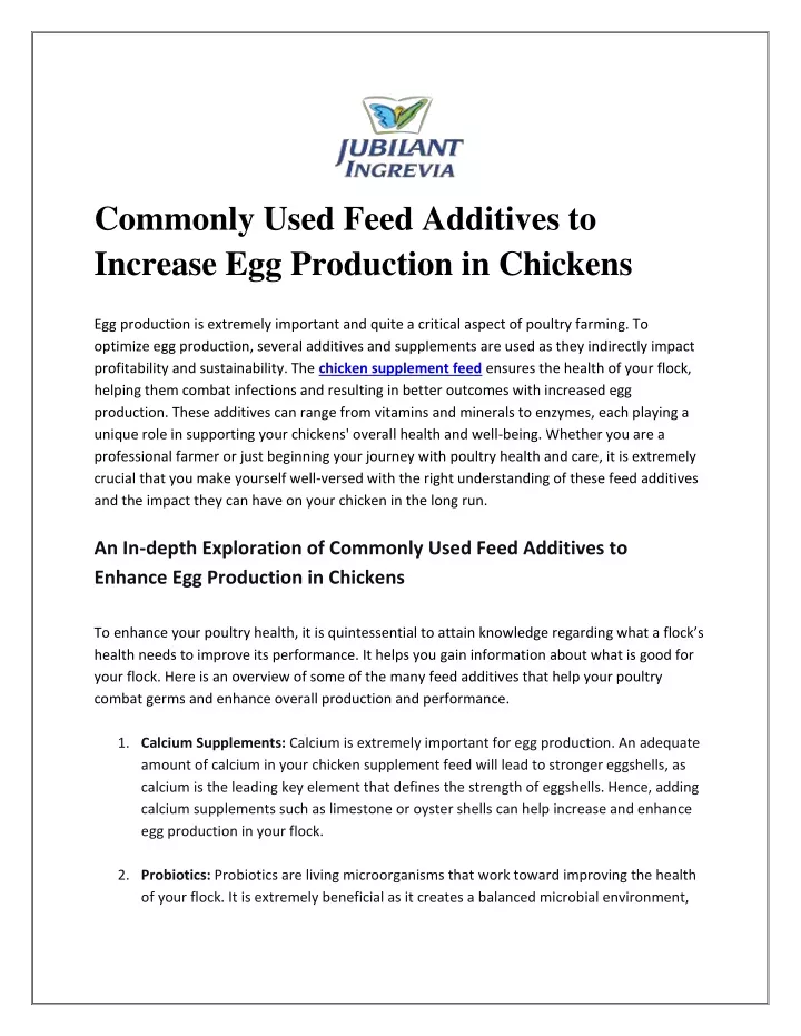 commonly used feed additives to increase