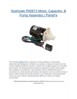 Hoshizaki PA0613 Motor, Capacitor, & Pump Assembly _ PartsFe