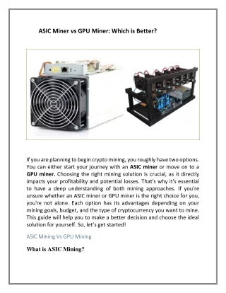 ASIC Miner vs GPU Miner Which is Better