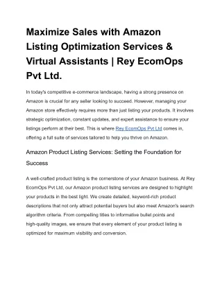 Maximize Sales with Amazon Listing Optimization Services & Virtual Assistants |