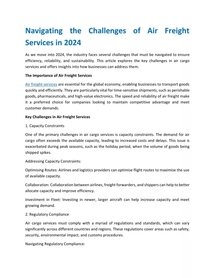 navigating the challenges of air freight services