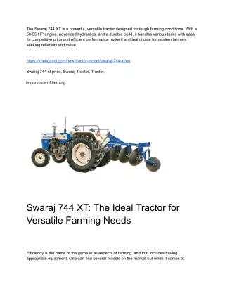 Swaraj 744 XT_ The Ideal Tractor for Versatile Farming Needs