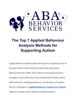 The Role of Applied Behavior Analysis for Autism Support in NJ