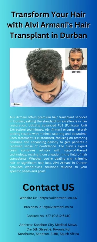 Transform Your Hair with Alvi Armani's Hair Transplant in Durban