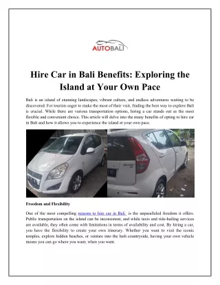 Hire Car in Bali Benefit Exploring the Island at Your Own Pace