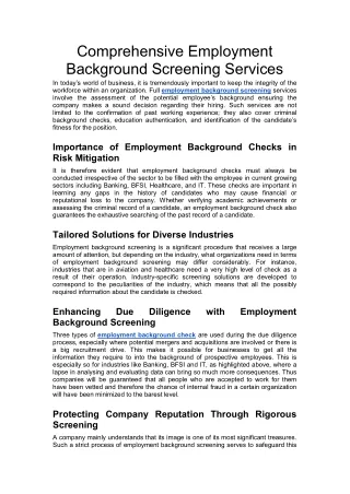 Comprehensive Employment Background Screening Services