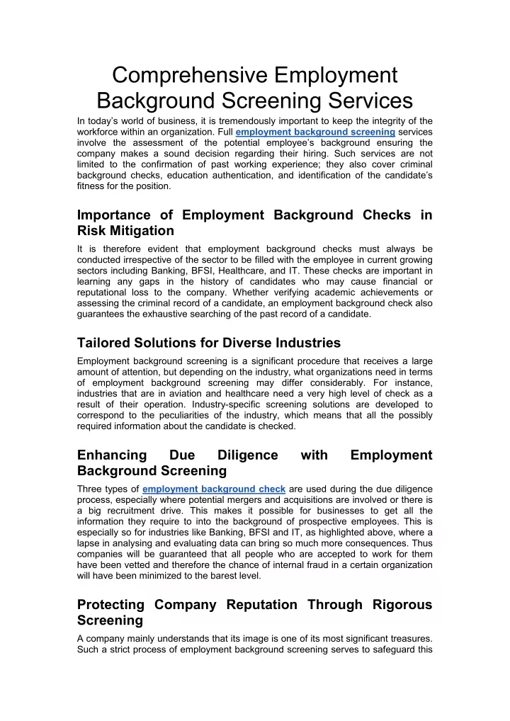 comprehensive employment background screening