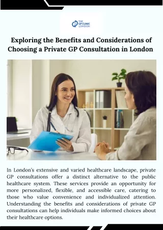 Exploring the Benefits and Considerations of Choosing a Private GP Consultation in London