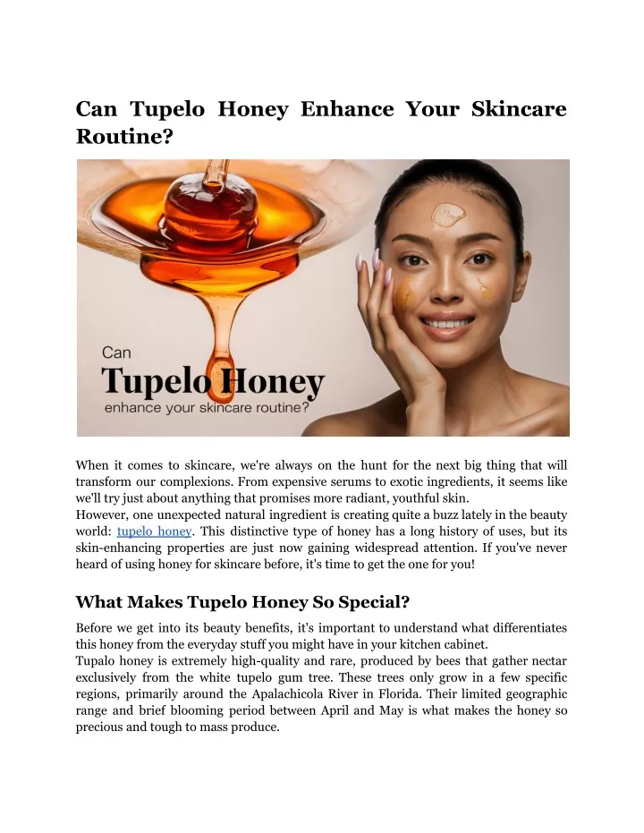 can tupelo honey enhance your skincare routine