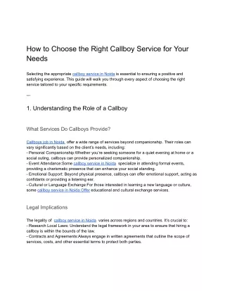 How to Choose the Right Callboy Service for Your Needs
