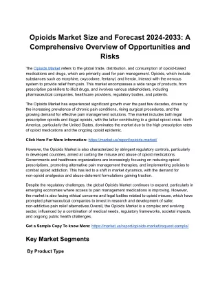 Opioids Market Forecast 2024-2033: Key Market Drivers and Growth Opportunities
