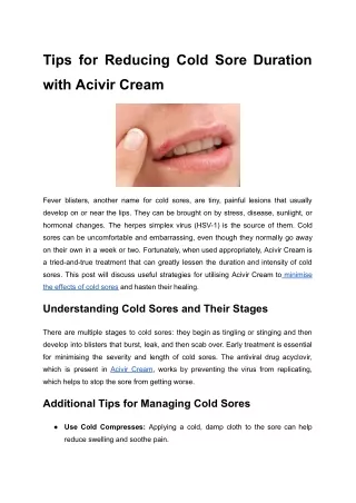 tips for reducing cold sore duration