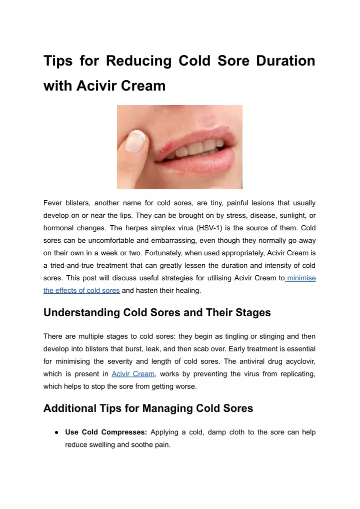 tips for reducing cold sore duration