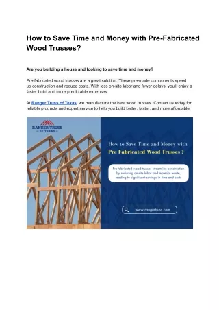 How to Save Time and Money with Pre-Fabricated Wood Trusses