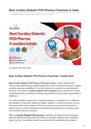 Best Cardiac Diabetic PCD Pharma Franchise in India