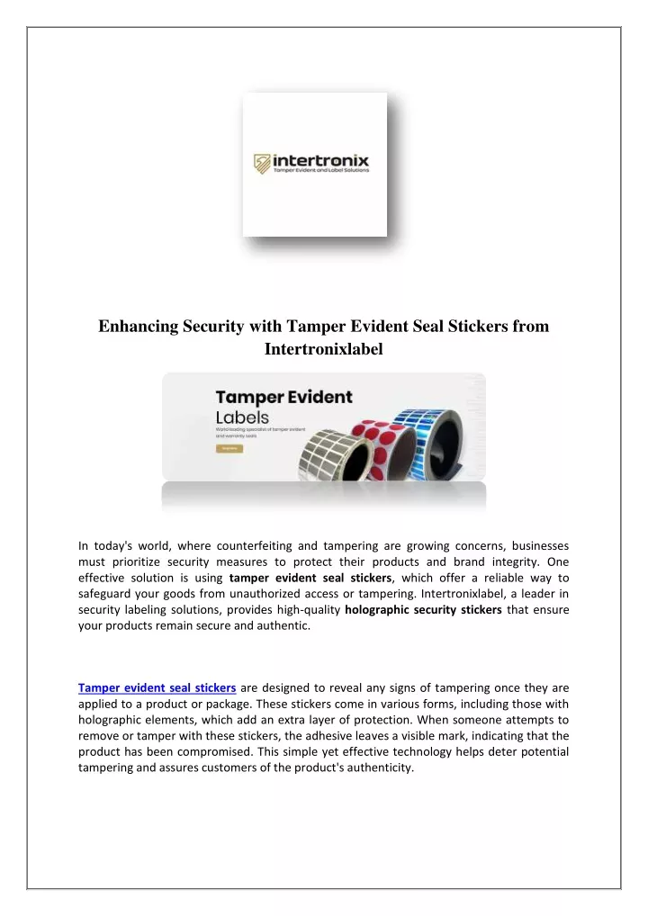 enhancing security with tamper evident seal