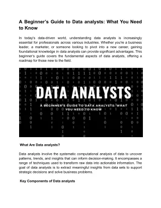 A Beginner’s Guide to Data analysts : What You Need to Know