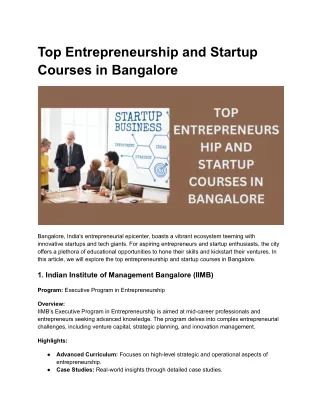 Top Entrepreneurship and Startup Courses in Bangalore