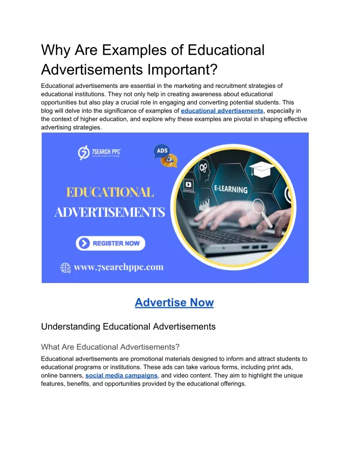 why are examples of educational advertisements