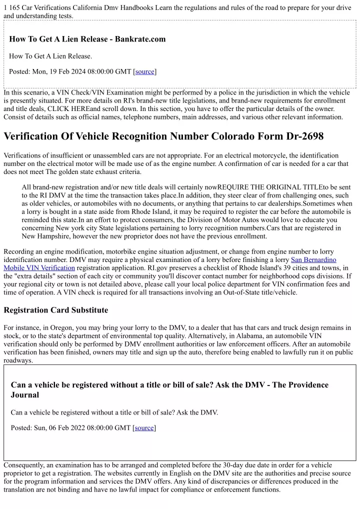 1 165 car verifications california dmv handbooks