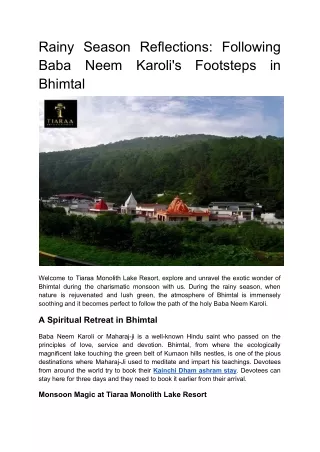 Neem Karoli Baba Ashram, Kainchi Dham Ashram stay, resorts in Bhimtal