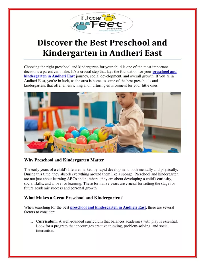 discover the best preschool and kindergarten