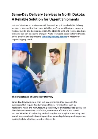 Same-Day Delivery Services in North Dakota A Reliable Solution for Urgent Shipments