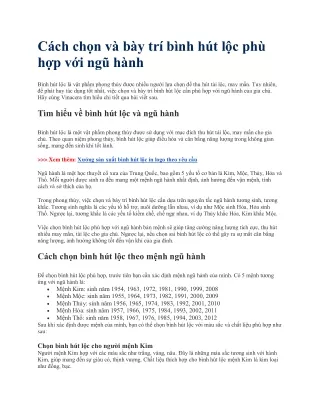 Cách chọn và bày trí bình hút lộc phù hợp với ngũ hành