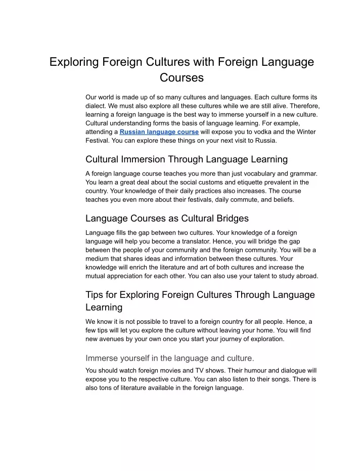 exploring foreign cultures with foreign language