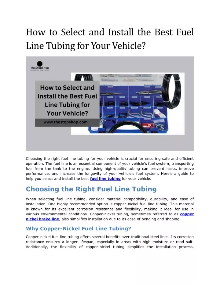 how to select and install the best fuel line