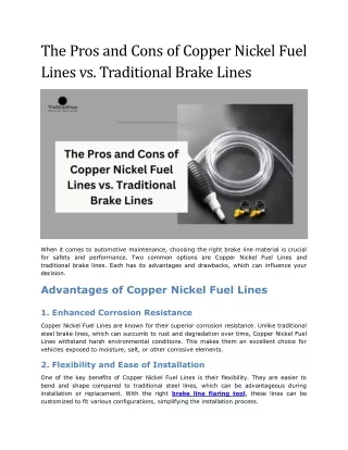 The Pros and Cons of Copper Nickel Fuel Lines vs. Traditional Brake Lines