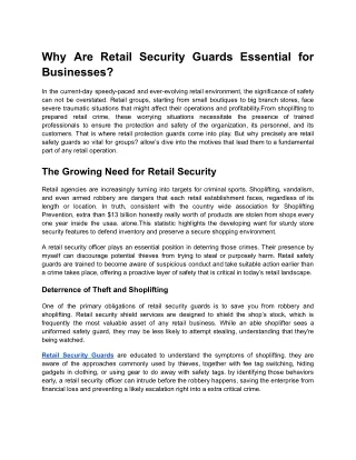 Why Are Retail Security Guards Essential for Businesses