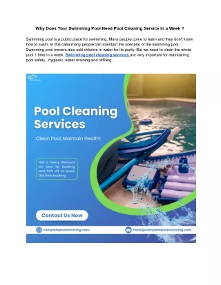 Why Does Your Swimming Pool Need Pool Cleaning Service In a Week