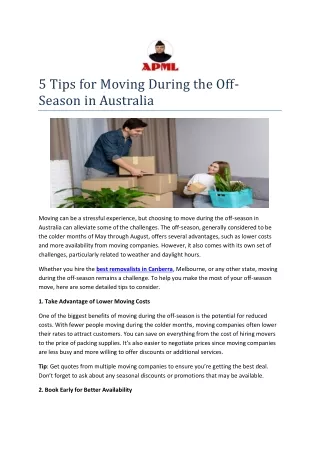 5 Tips for Moving During the Off Season in Australia