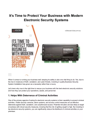 It’s Time to Protect Your Business with Modern Electronic Security Systems