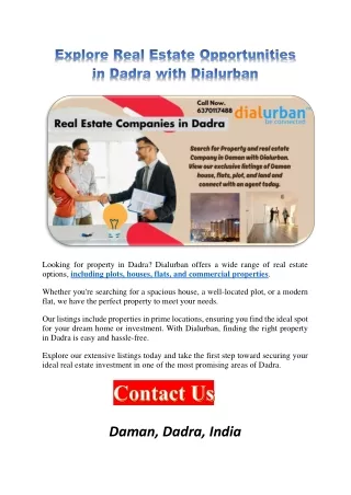 Explore Real Estate Opportunities in Dadra with Dialurban