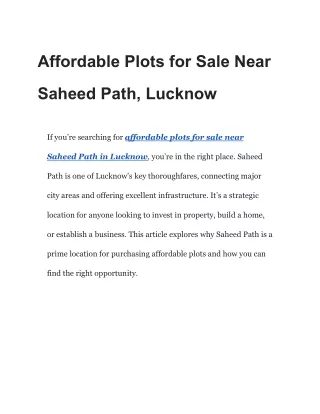 Affordable Plots for Sale Near Saheed Path, Lucknow