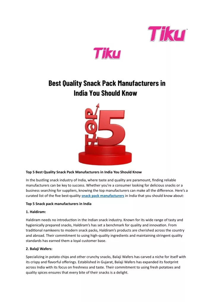 top 5 best quality snack pack manufacturers