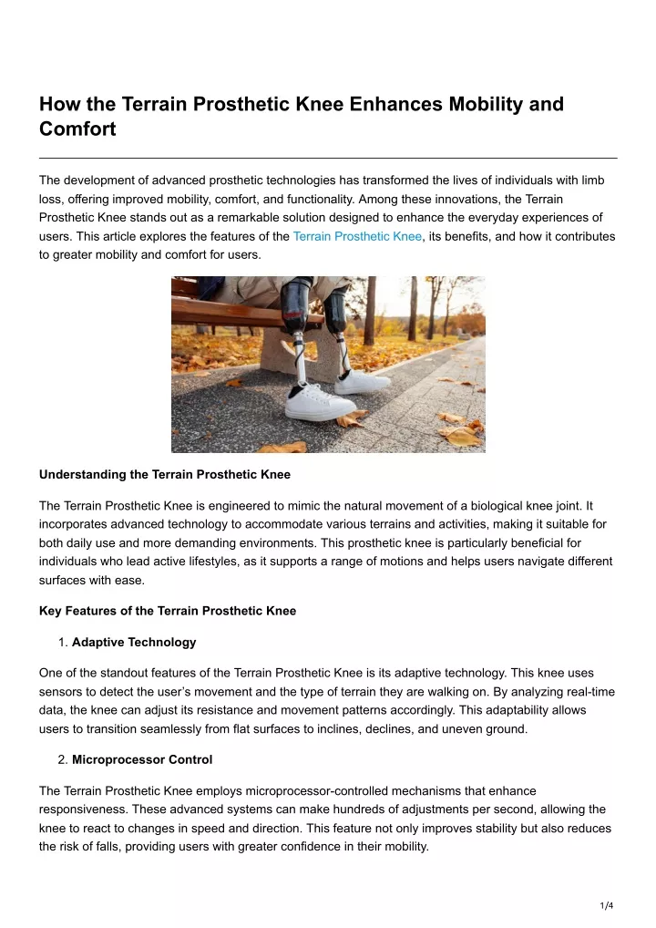 how the terrain prosthetic knee enhances mobility