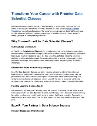 Transform Your Career with Premier Data Scientist Classes